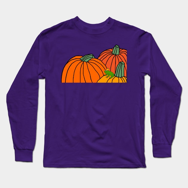 Cute Frog Prince and Pumpkins Long Sleeve T-Shirt by ellenhenryart